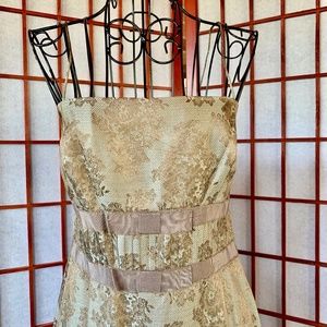 Ann Taylor Gold Lace Motif Strappy Cocktail Midi